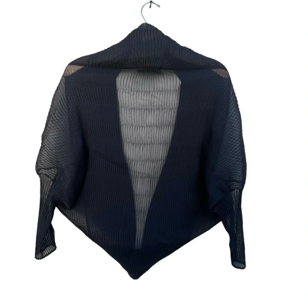 Max Mara Vesuvio Black Chiffon Pleated Open Front Cape